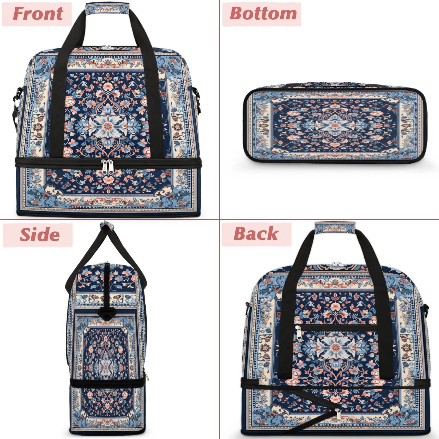 Abstract Flora Pattern Boho Travel Duffle Bag, Collapsible Travel Bag Sports Gym Bag With Shoes Compartment Weekender Bag Overnight Bag For Women Men