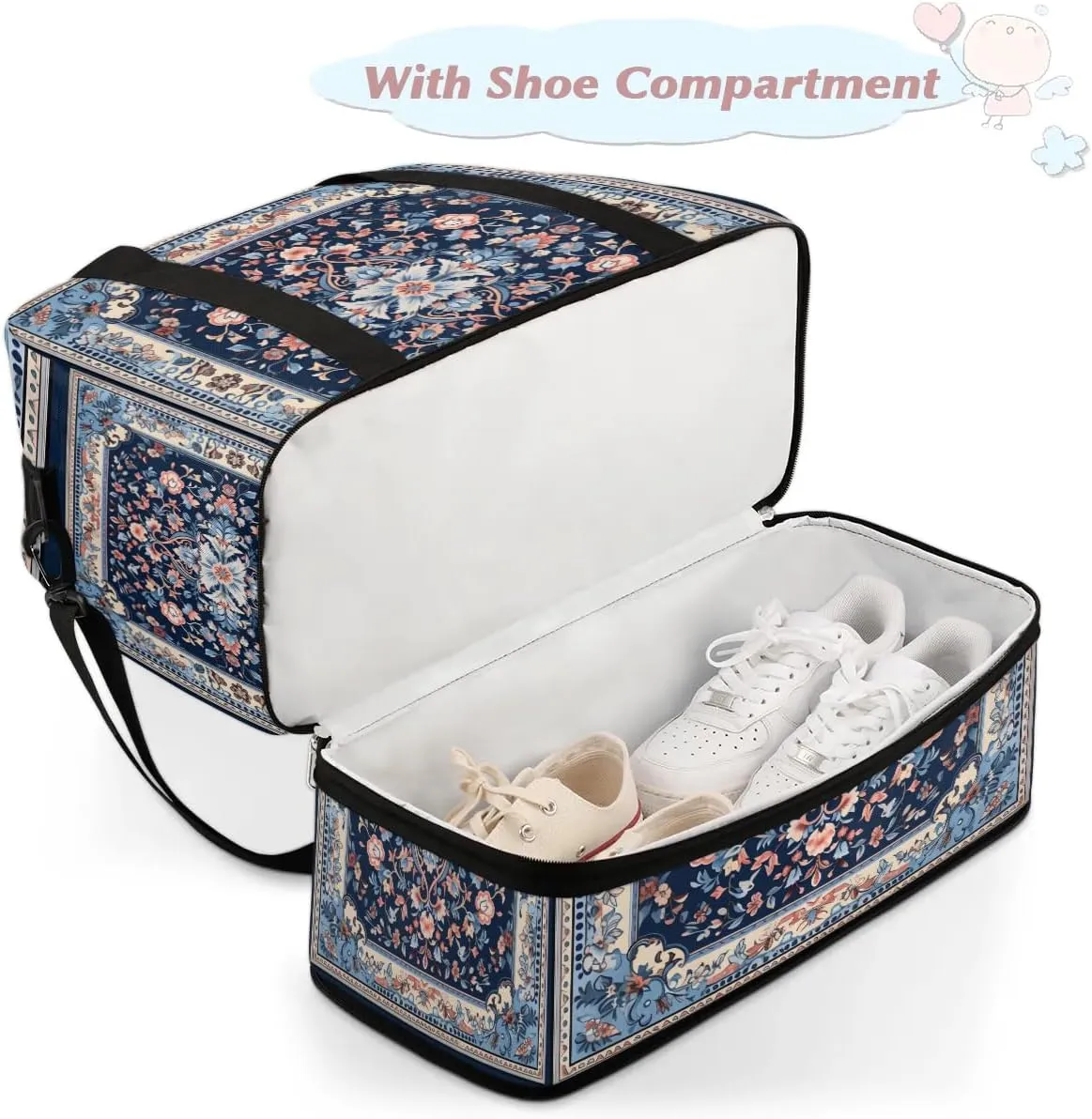Abstract Flora Pattern Boho Travel Duffle Bag, Collapsible Travel Bag Sports Gym Bag With Shoes Compartment Weekender Bag Overnight Bag For Women Men