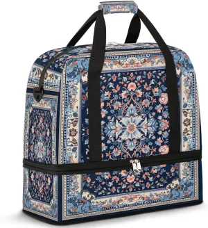 Abstract Flora Pattern Boho Travel Duffle Bag, Collapsible Travel Bag Sports Gym Bag With Shoes Compartment Weekender Bag Overnight Bag For Women Men