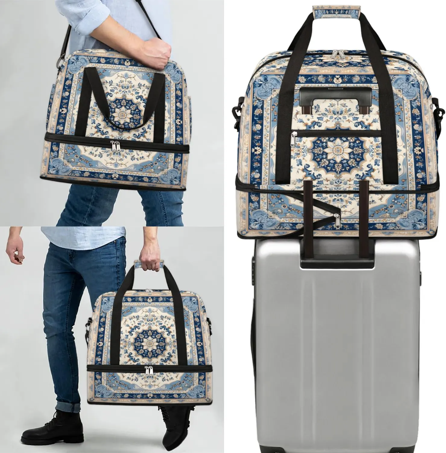 Abstract Flora Retro Printings Travel Duffle Bag, Collapsible Travel Bag Sports Gym Bag With Shoes Compartment Weekender Bag Overnight Bag For Women Men