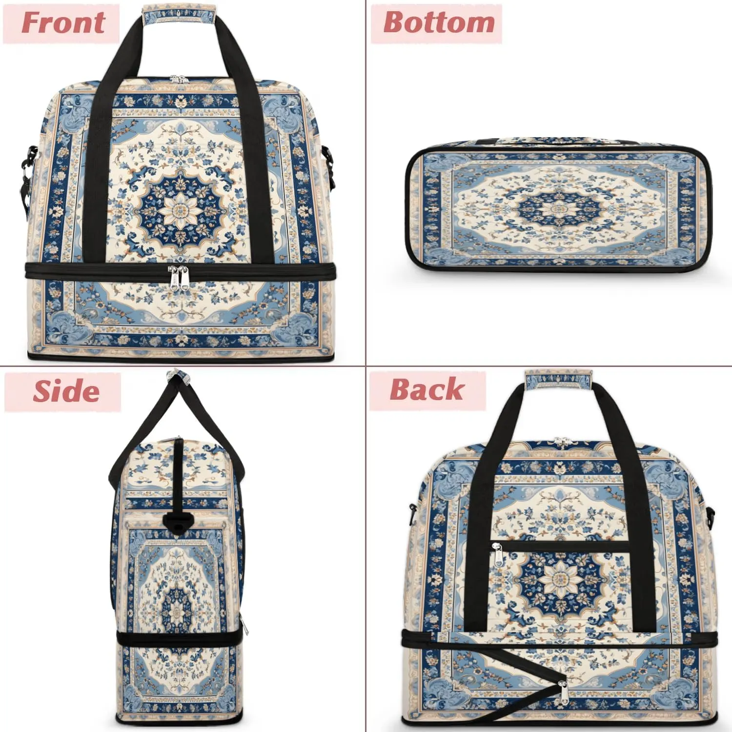 Abstract Flora Retro Printings Travel Duffle Bag, Collapsible Travel Bag Sports Gym Bag With Shoes Compartment Weekender Bag Overnight Bag For Women Men