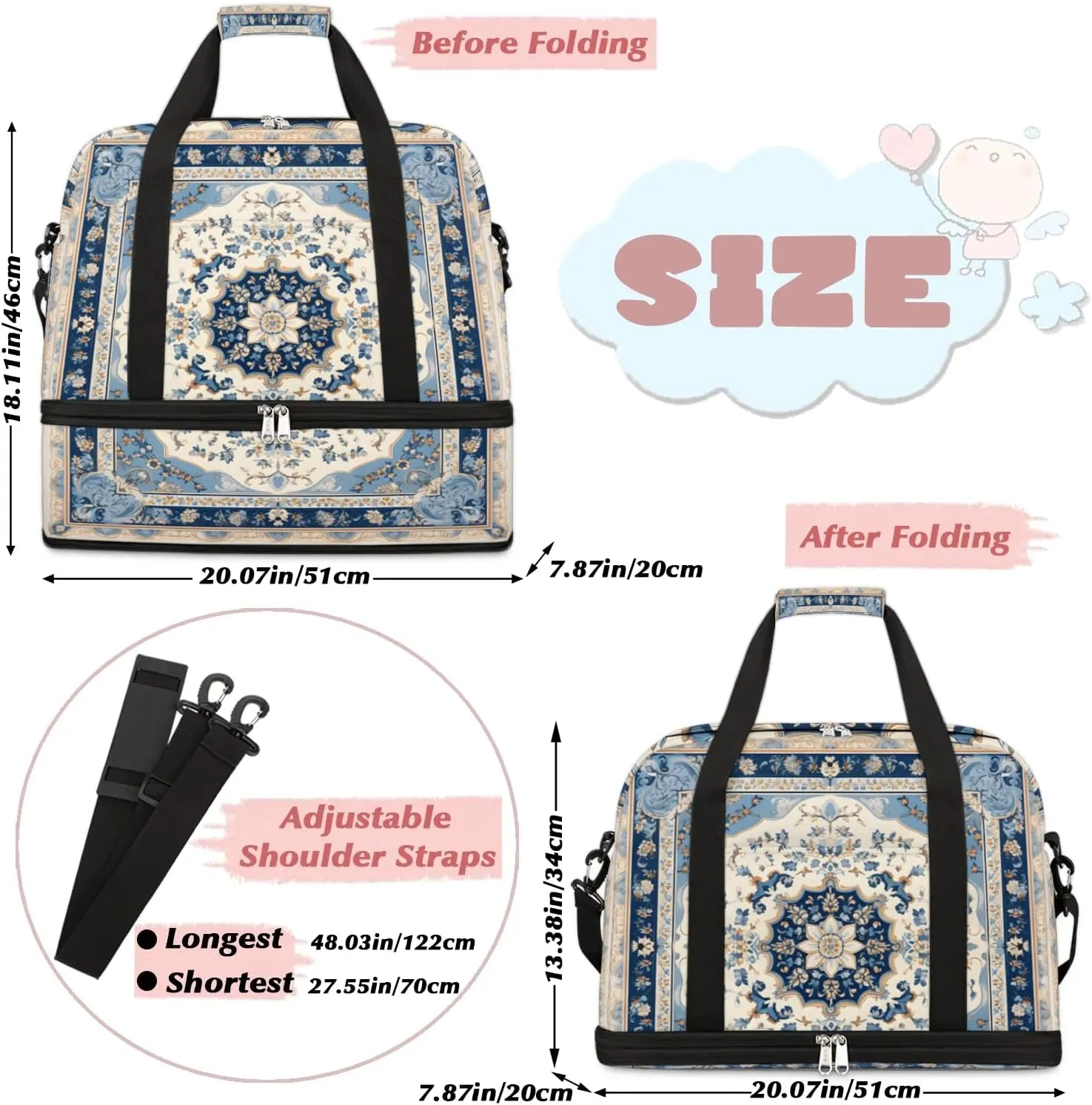 Abstract Flora Retro Printings Travel Duffle Bag, Collapsible Travel Bag Sports Gym Bag With Shoes Compartment Weekender Bag Overnight Bag For Women Men