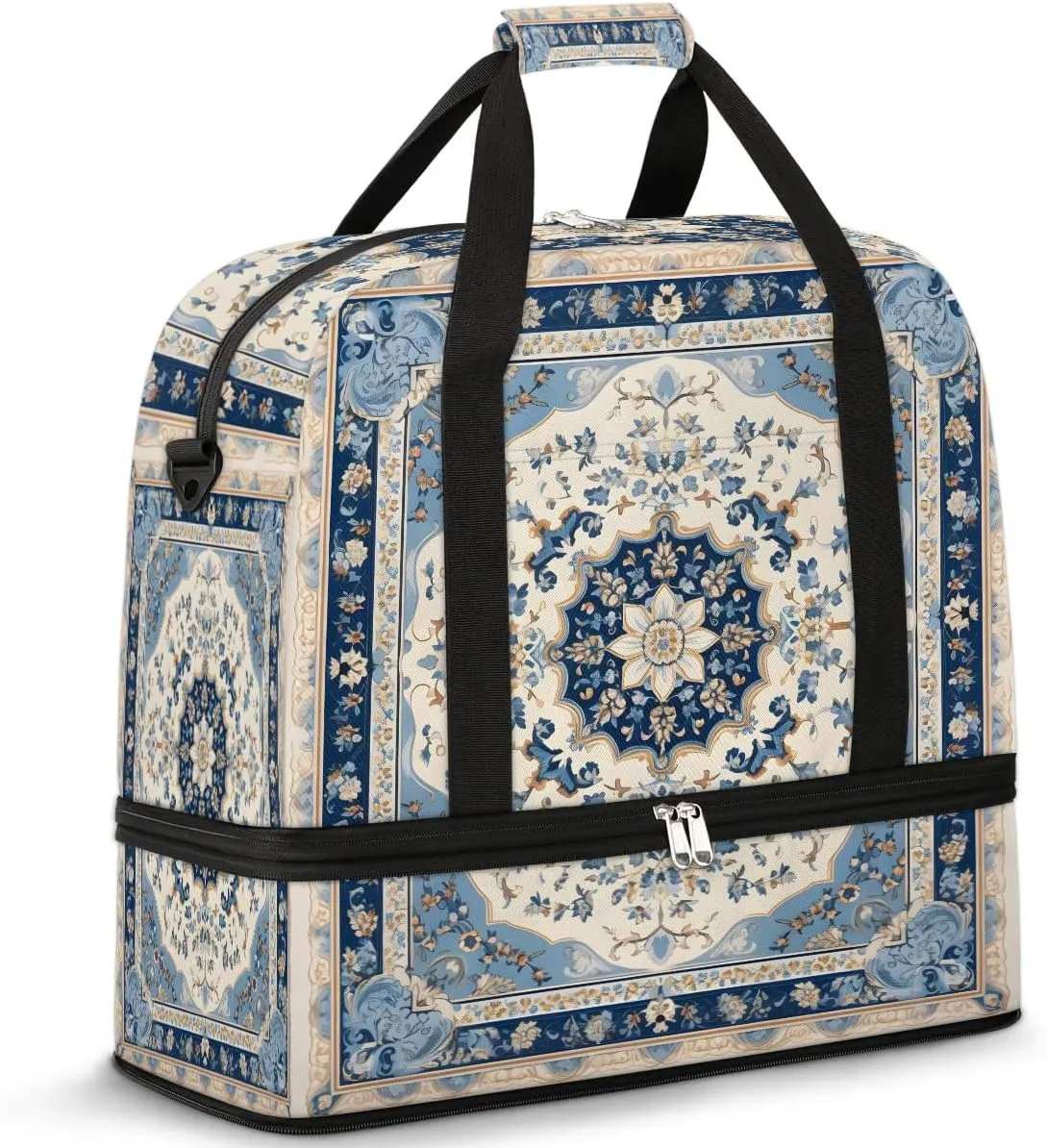 Abstract Flora Retro Printings Travel Duffle Bag, Collapsible Travel Bag Sports Gym Bag With Shoes Compartment Weekender Bag Overnight Bag For Women Men
