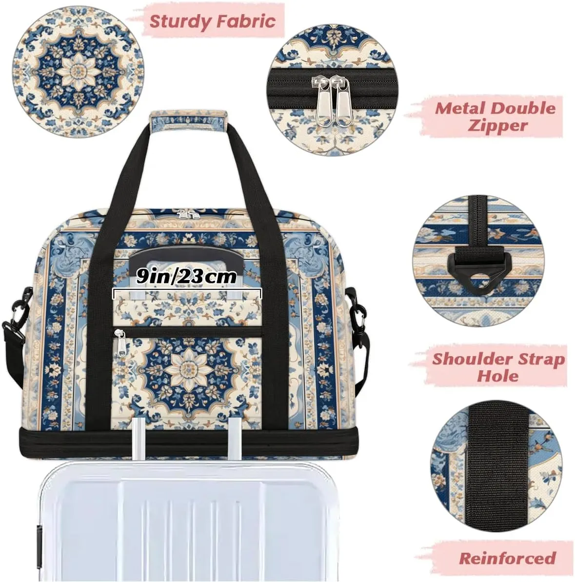 Abstract Flora Retro Printings Travel Duffle Bag, Collapsible Travel Bag Sports Gym Bag With Shoes Compartment Weekender Bag Overnight Bag For Women Men