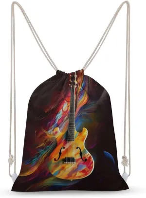Abstract Guitar Drawstring Backpack for Women Men Drawstring Bag for Travel Swimming Sports Gym Bag