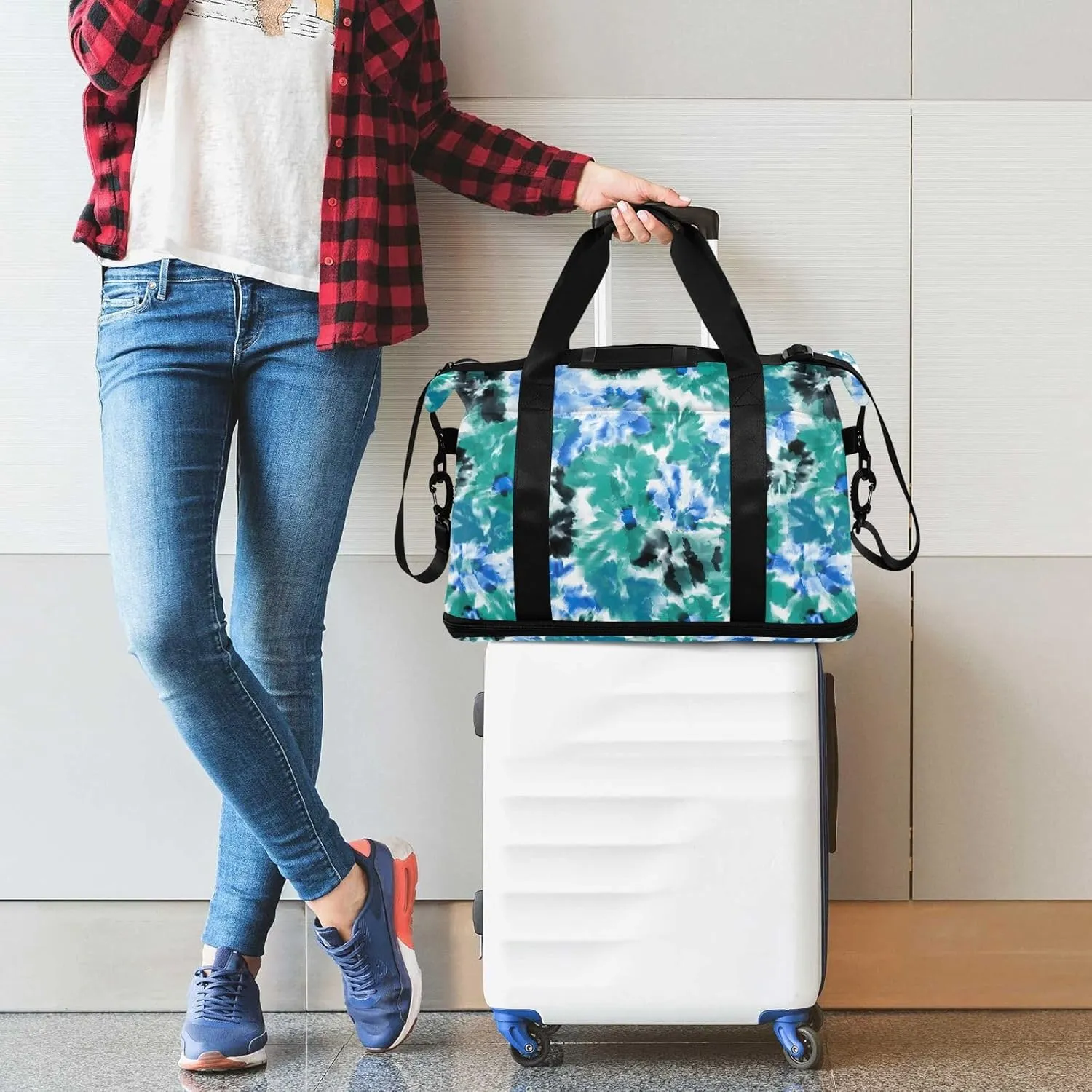 Abstract Watercolor Weekend Bag Expandable Travel Carry on Bag with Wet Pocket and Shoes Compartment