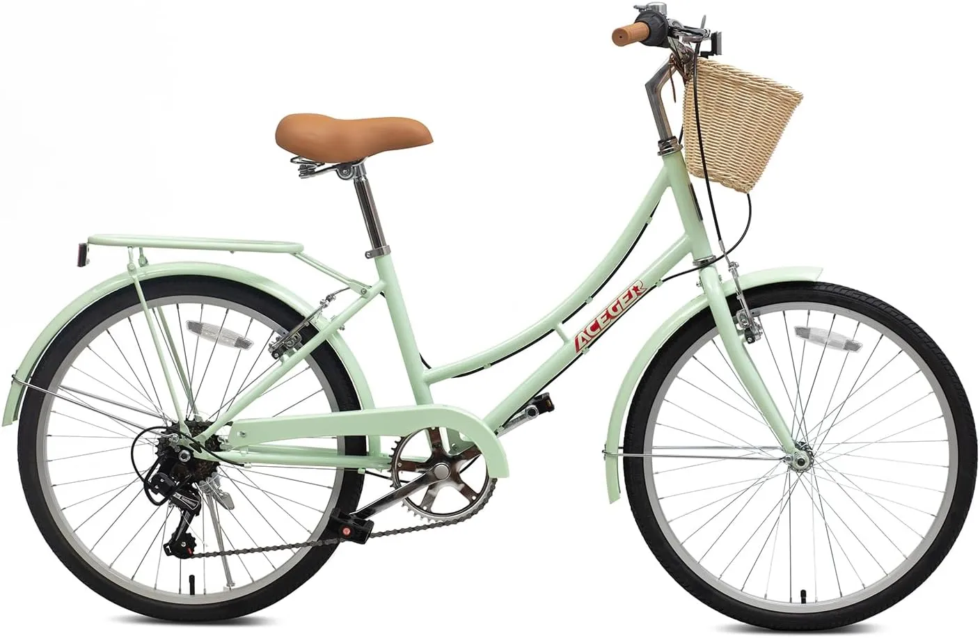 ACEGER Girls Bike with Rattan Basket for 10  Years, 24" 26" 1 & 7 Speed Comfort Commute Bicycle, Included Dual Brakes & Seat Rack, Adjustable Handlebar & Saddle,Multiple Colors