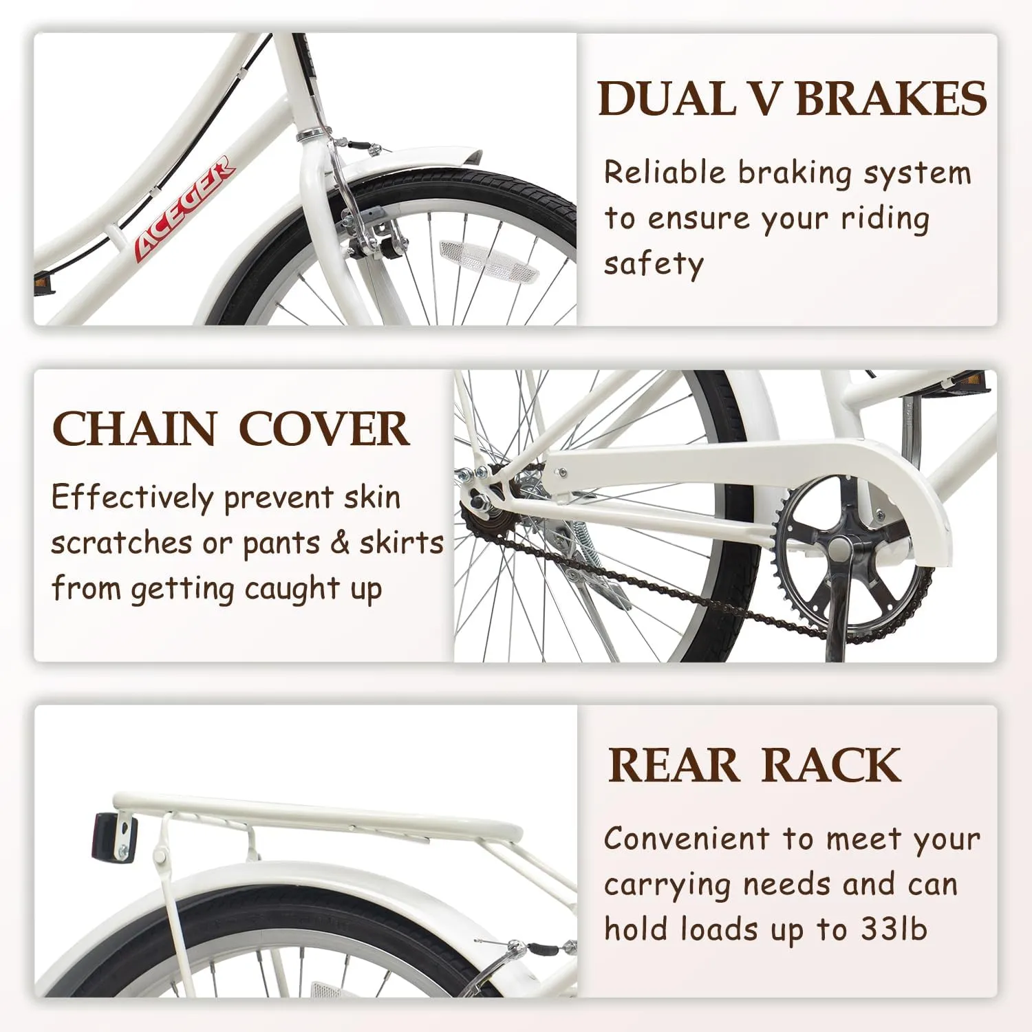 ACEGER Girls Bike with Rattan Basket for 10  Years, 24" 26" 1 & 7 Speed Comfort Commute Bicycle, Included Dual Brakes & Seat Rack, Adjustable Handlebar & Saddle,Multiple Colors