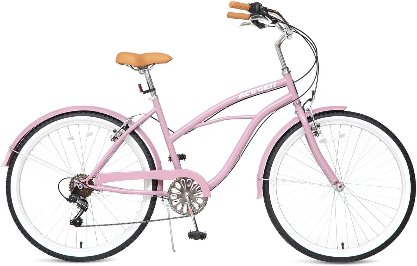 ACEGER Girls Bike with Rattan Basket for 10  Years, 24" 26" 1 & 7 Speed Comfort Commute Bicycle, Included Dual Brakes & Seat Rack, Adjustable Handlebar & Saddle,Multiple Colors