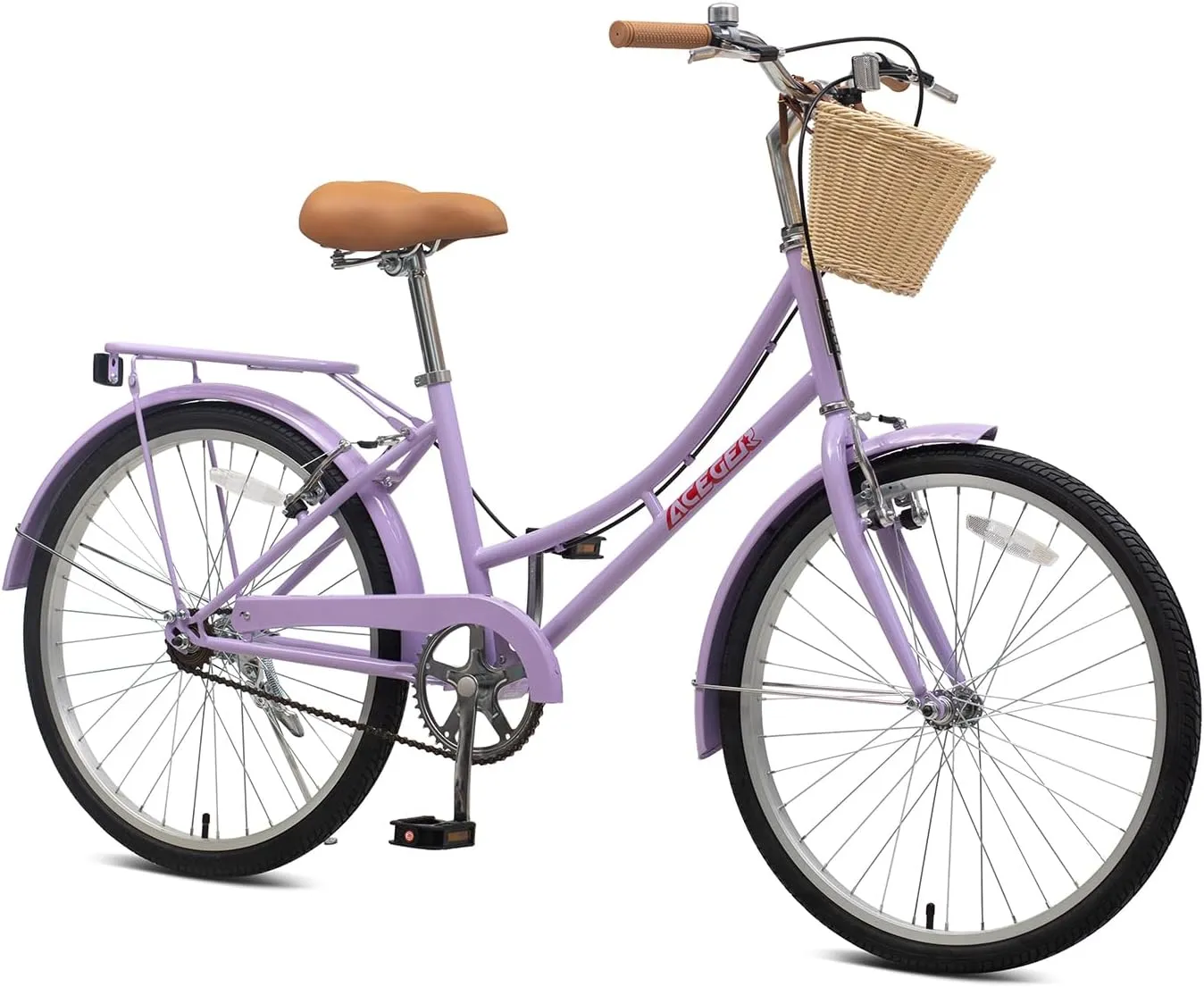 ACEGER Girls Bike with Rattan Basket for 10  Years, 24" 26" 1 & 7 Speed Comfort Commute Bicycle, Included Dual Brakes & Seat Rack, Adjustable Handlebar & Saddle,Multiple Colors