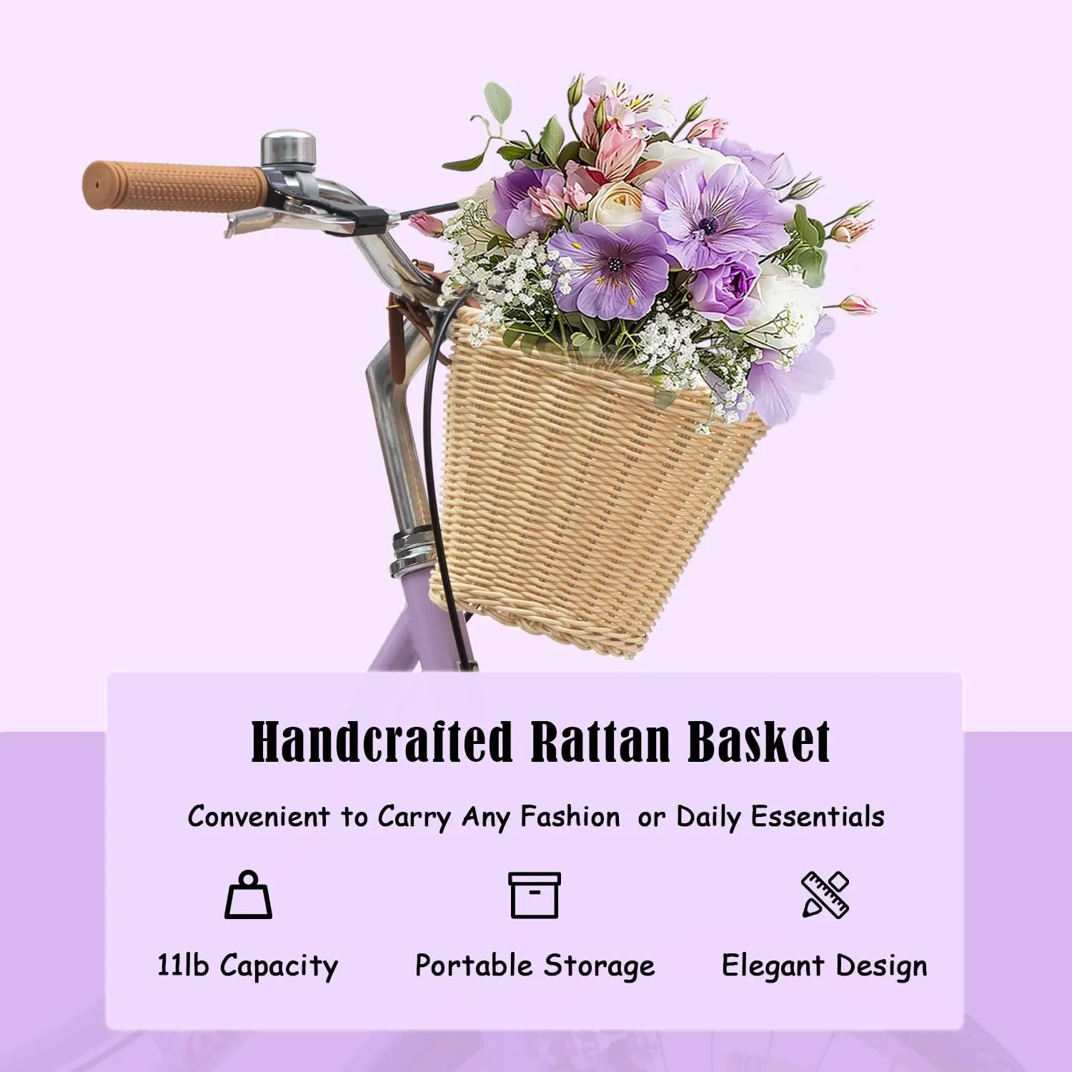 ACEGER Girls Bike with Rattan Basket for 10  Years, 24" 26" 1 & 7 Speed Comfort Commute Bicycle, Included Dual Brakes & Seat Rack, Adjustable Handlebar & Saddle,Multiple Colors