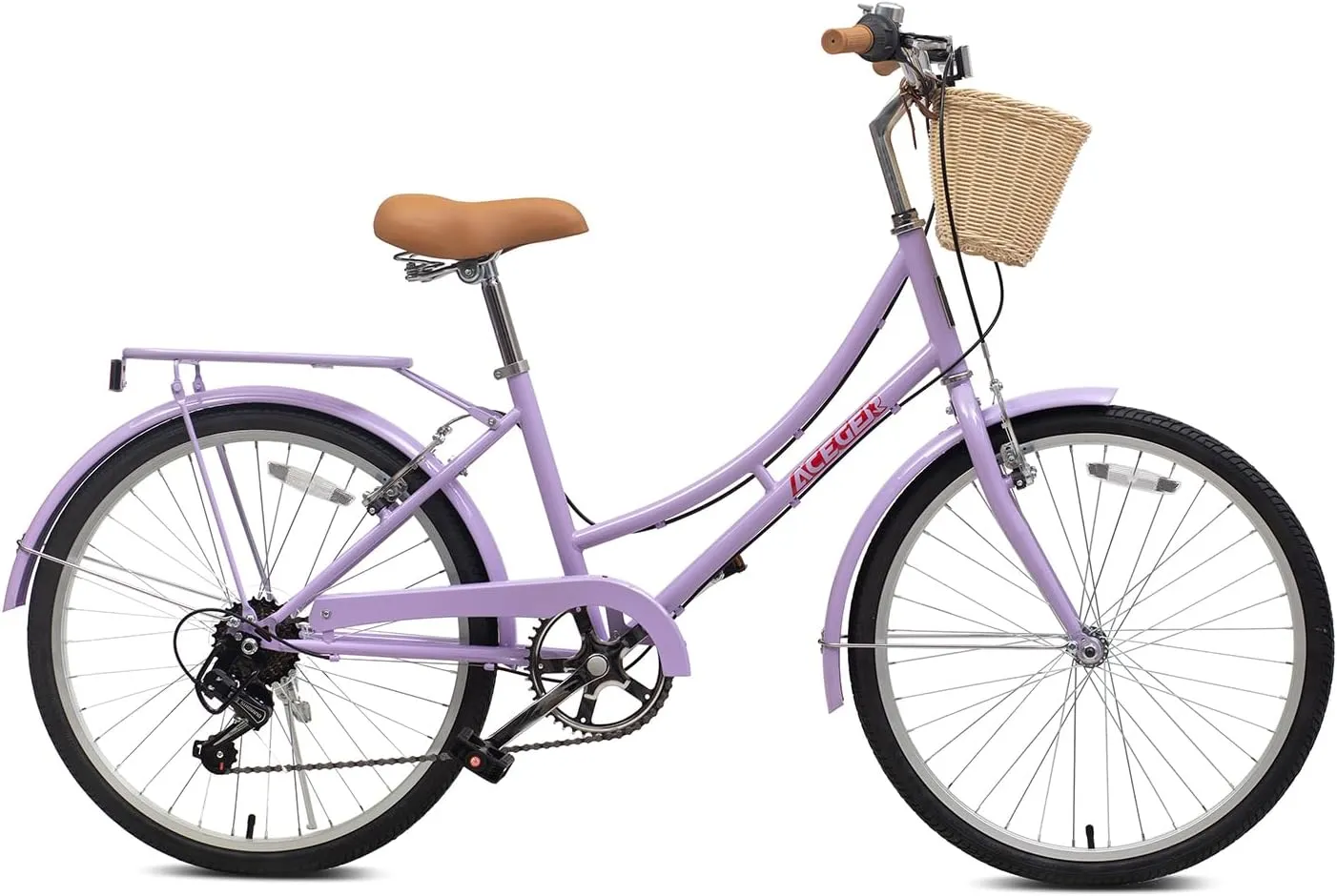 ACEGER Girls Bike with Rattan Basket for 10  Years, 24" 26" 1 & 7 Speed Comfort Commute Bicycle, Included Dual Brakes & Seat Rack, Adjustable Handlebar & Saddle,Multiple Colors
