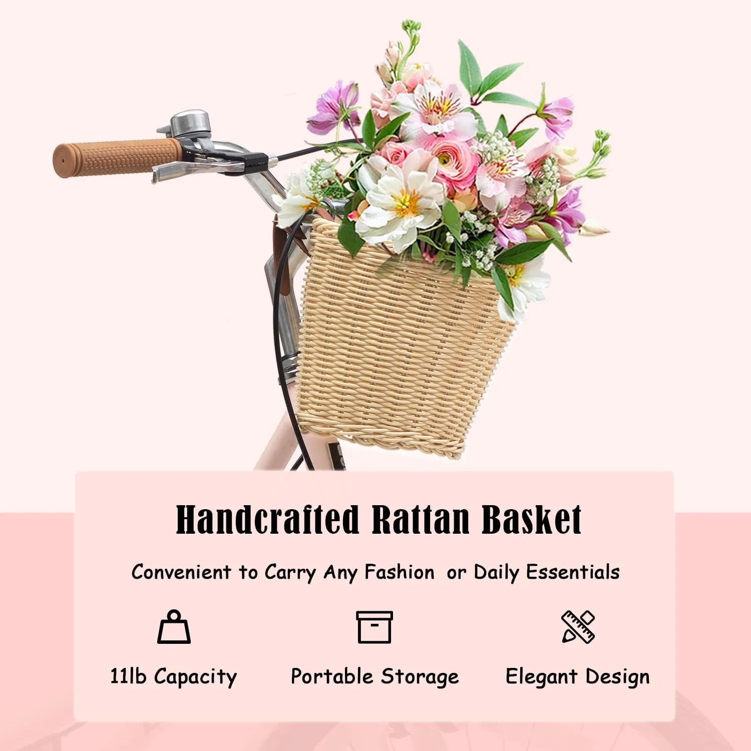 ACEGER Girls Bike with Rattan Basket for 10  Years, 24" 26" 1 & 7 Speed Comfort Commute Bicycle, Included Dual Brakes & Seat Rack, Adjustable Handlebar & Saddle,Multiple Colors