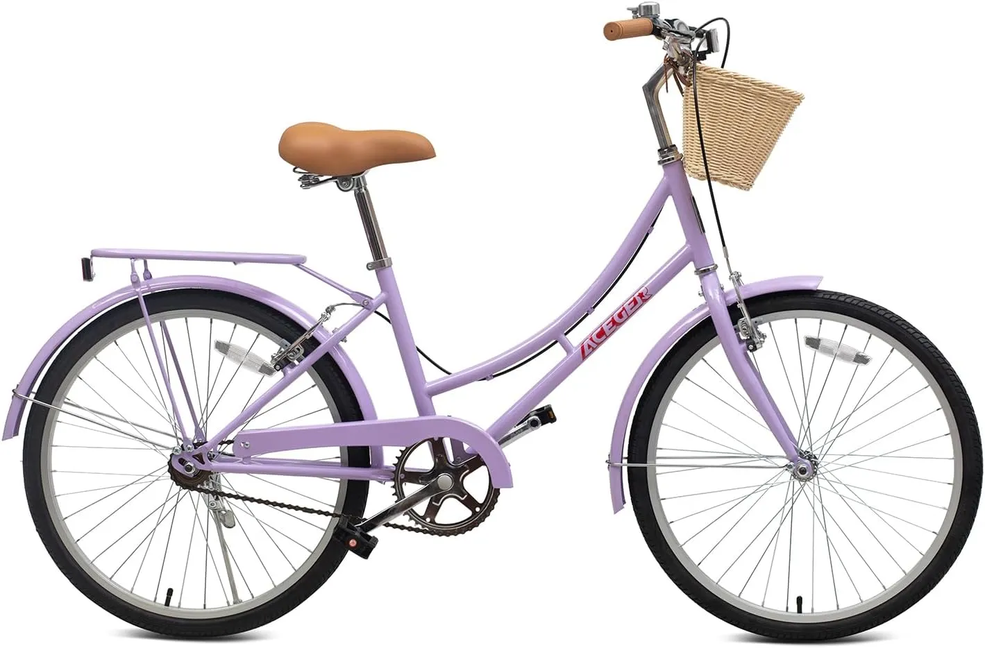 ACEGER Girls Bike with Rattan Basket for 10  Years, 24" 26" 1 & 7 Speed Comfort Commute Bicycle, Included Dual Brakes & Seat Rack, Adjustable Handlebar & Saddle,Multiple Colors
