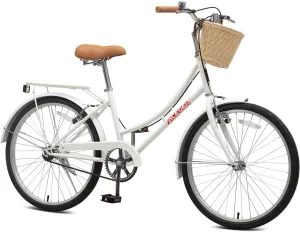 ACEGER Girls Bike with Rattan Basket for 10  Years, 24" 26" 1 & 7 Speed Comfort Commute Bicycle, Included Dual Brakes & Seat Rack, Adjustable Handlebar & Saddle,Multiple Colors