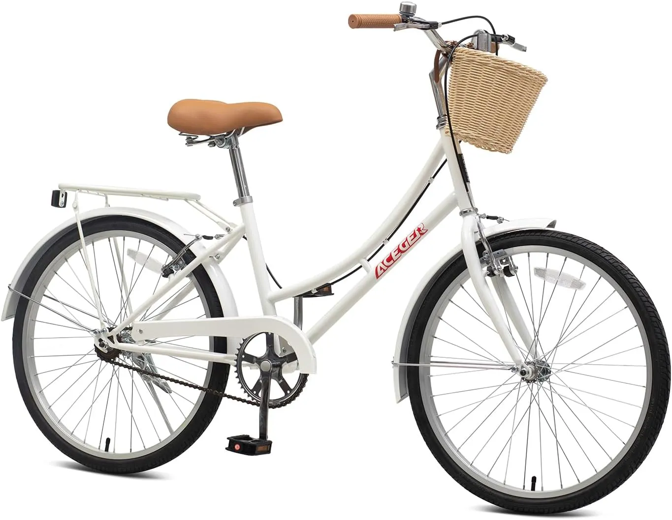ACEGER Girls Bike with Rattan Basket for 10  Years, 24" 26" 1 & 7 Speed Comfort Commute Bicycle, Included Dual Brakes & Seat Rack, Adjustable Handlebar & Saddle,Multiple Colors