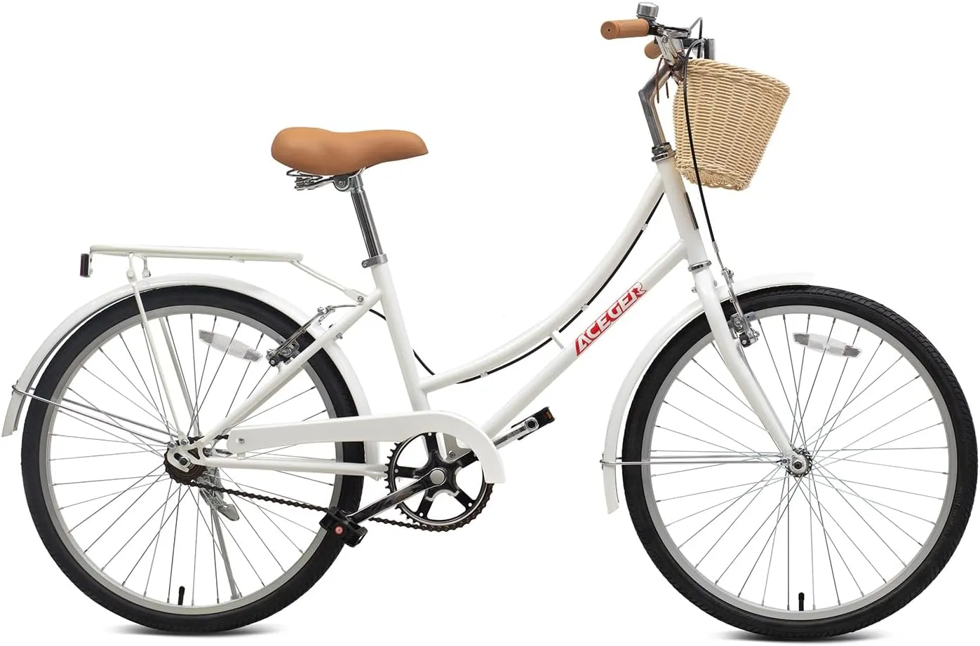 ACEGER Girls Bike with Rattan Basket for 10  Years, 24" 26" 1 & 7 Speed Comfort Commute Bicycle, Included Dual Brakes & Seat Rack, Adjustable Handlebar & Saddle,Multiple Colors