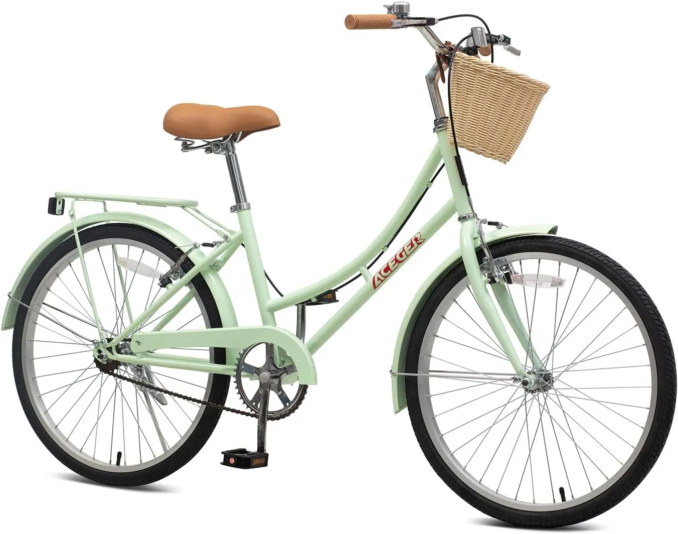 ACEGER Girls Bike with Rattan Basket for 10  Years, 24" 26" 1 & 7 Speed Comfort Commute Bicycle, Included Dual Brakes & Seat Rack, Adjustable Handlebar & Saddle,Multiple Colors