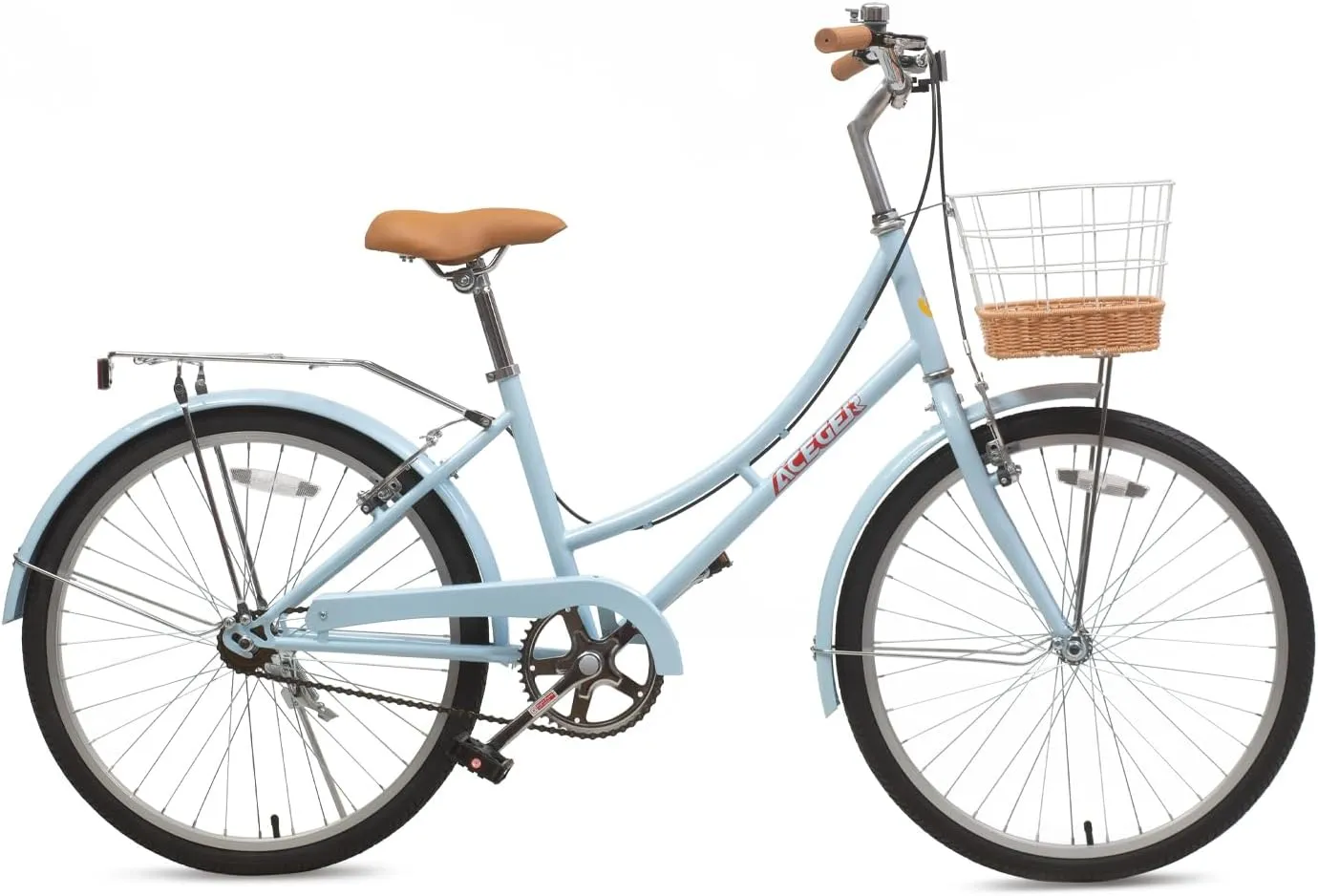 ACEGER Girls Bike with Rattan Basket for 10  Years, 24" 26" 1 & 7 Speed Comfort Commute Bicycle, Included Dual Brakes & Seat Rack, Adjustable Handlebar & Saddle,Multiple Colors