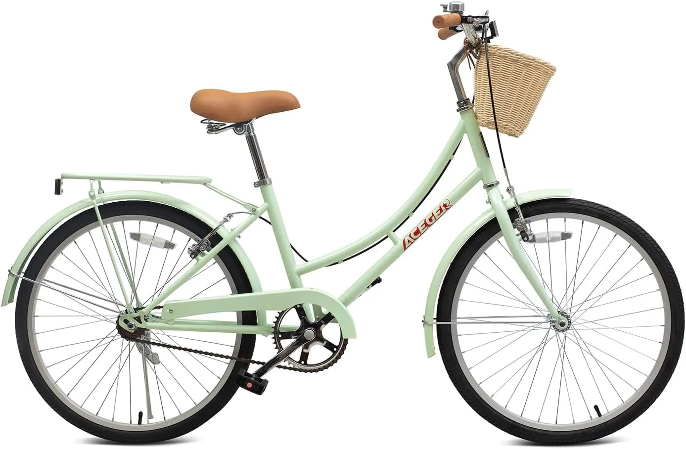 ACEGER Girls Bike with Rattan Basket for 10  Years, 24" 26" 1 & 7 Speed Comfort Commute Bicycle, Included Dual Brakes & Seat Rack, Adjustable Handlebar & Saddle,Multiple Colors