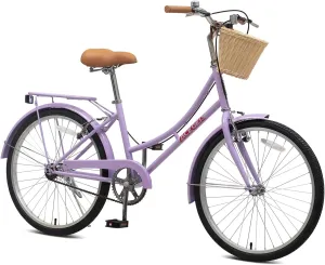 ACEGER Girls Bike with Rattan Basket for 10  Years, 24" 26" 1 & 7 Speed Comfort Commute Bicycle, Included Dual Brakes & Seat Rack, Adjustable Handlebar & Saddle,Multiple Colors