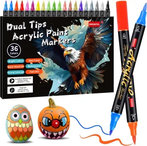 Acrylic Paint Pens Markers, 36 Colors Dual Tips Waterproof Paint Markers For Rock Painting, Fabric, Metal, Glass, Wood, Canvas, Ceramic, Plastic, Non-Toxic & Odor, Premium Art And DIY Craft Supplies
