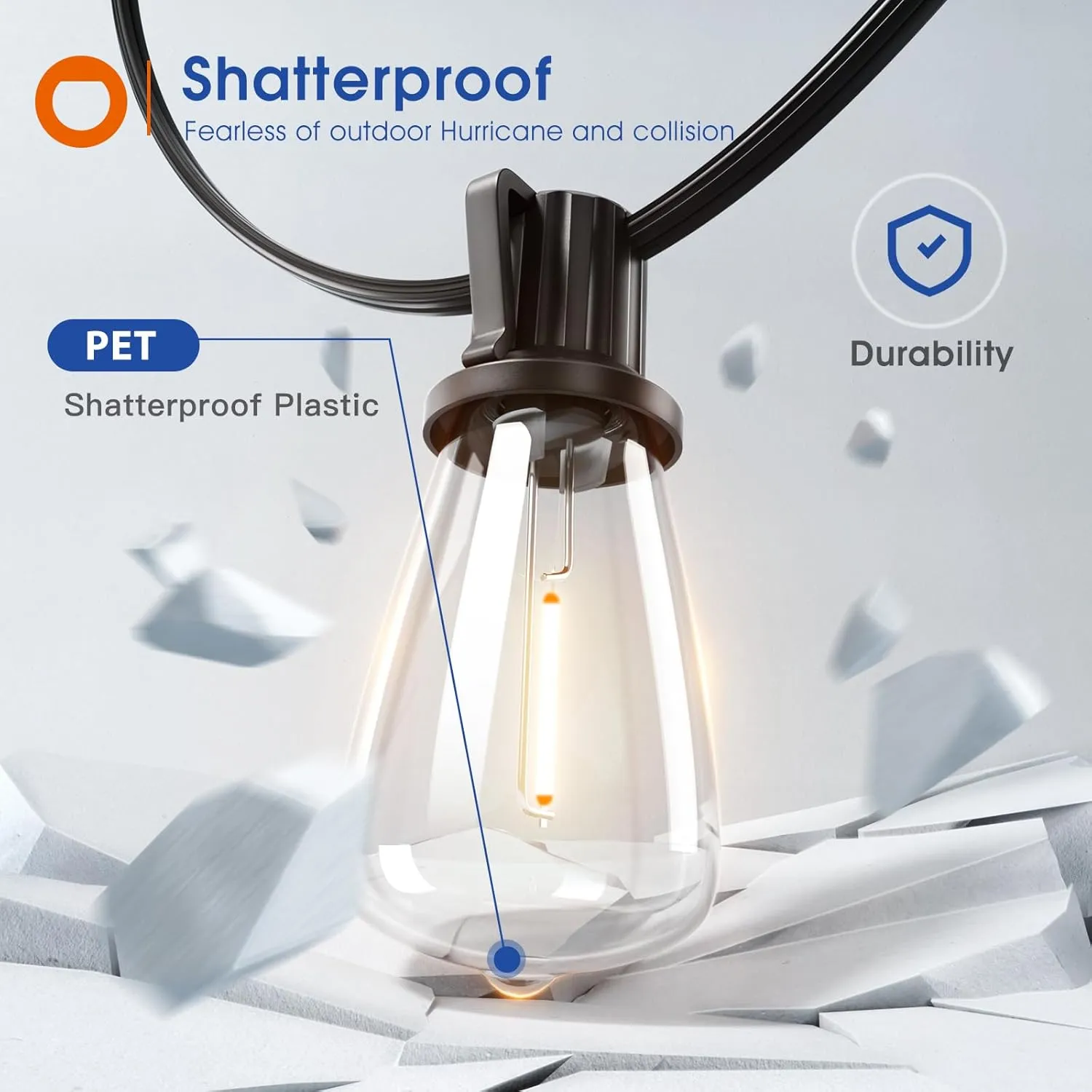 addlon 100FT(50FT*2) LED Outdoor String Lights Waterproof Patio Lights with 54 Shatterproof ST38 Replaceable Bulbs(4 Spare), Dimmable Outside Hanging Lights Connectable for Porch, Backyard, 2200K
