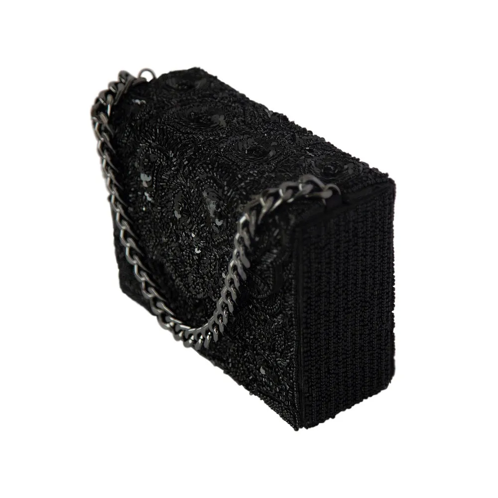 Adora By Ankita Black Scallop Cut Dana Clutch Bag