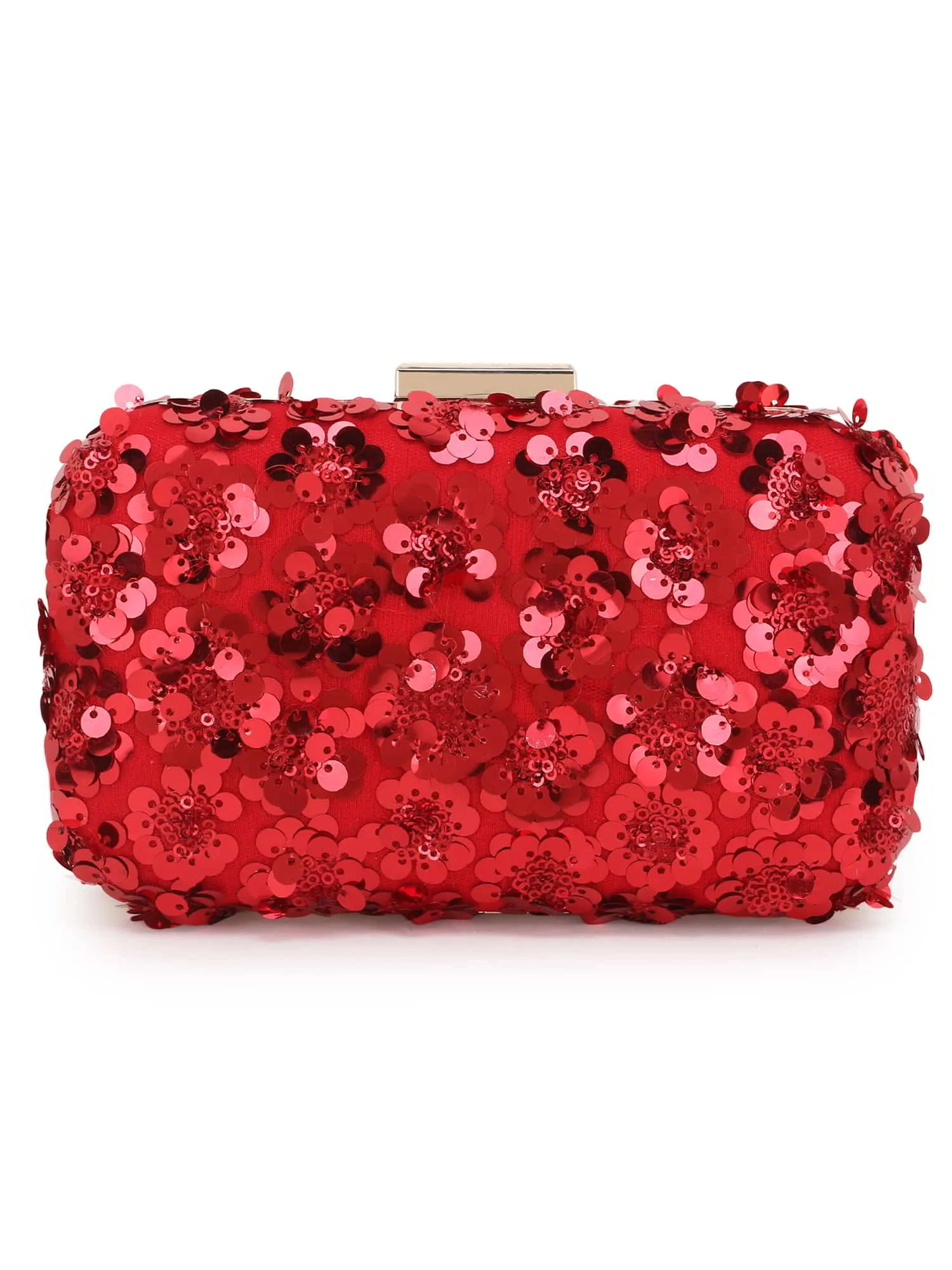 Adorn Faux Silk Floral Sequined Box Clutch