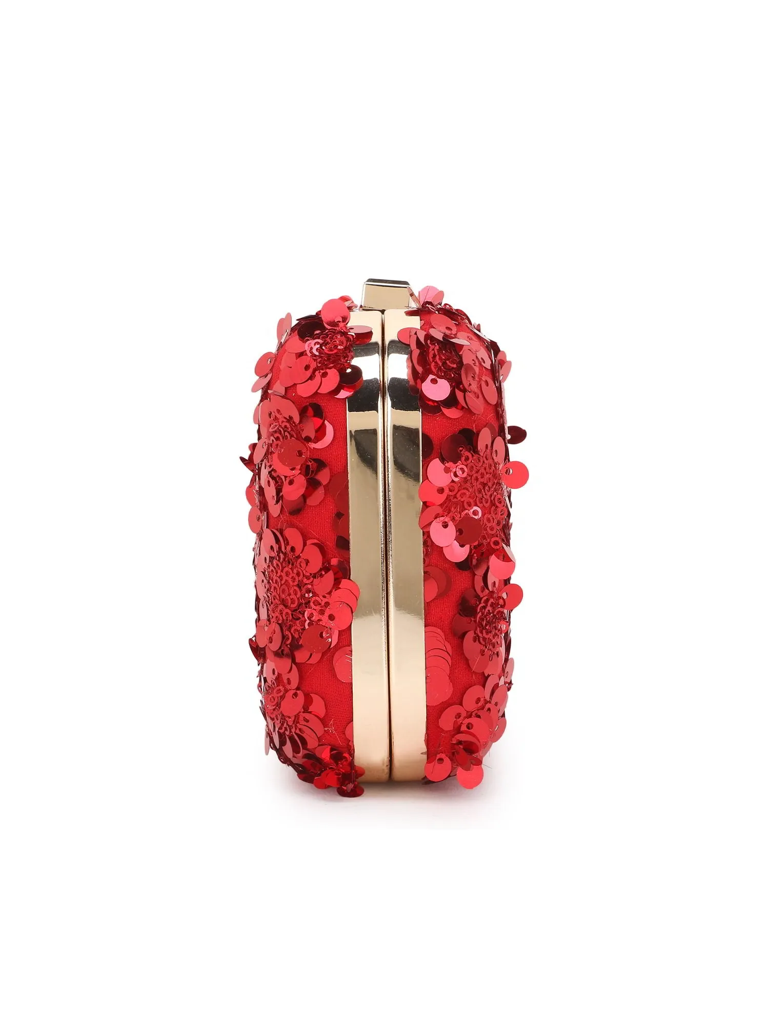 Adorn Faux Silk Floral Sequined Box Clutch