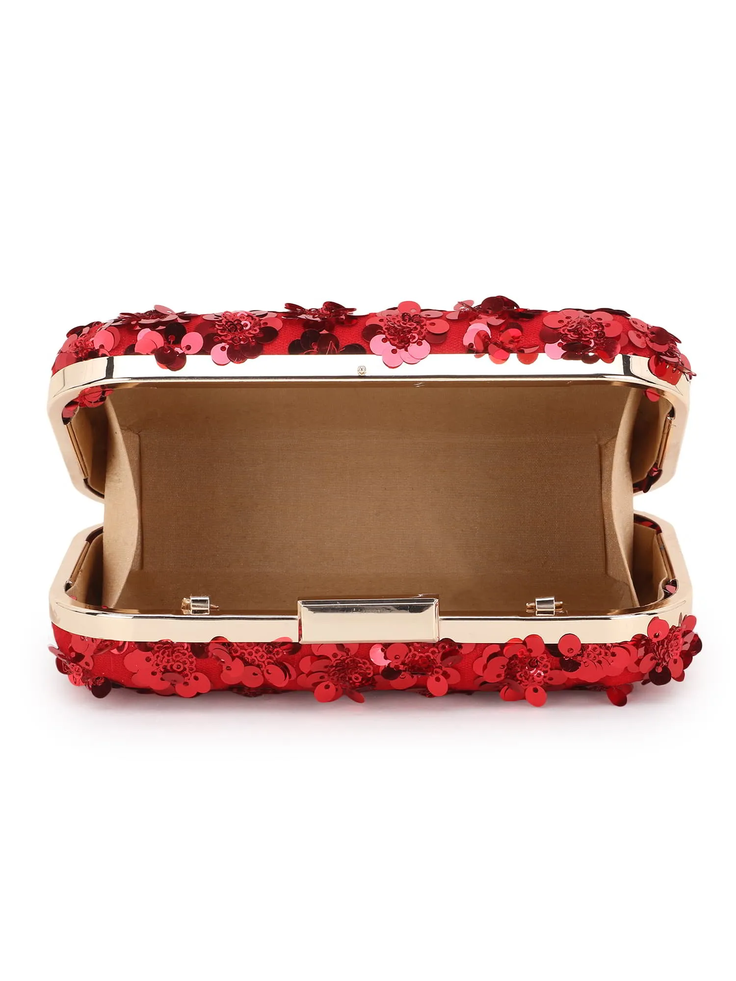 Adorn Faux Silk Floral Sequined Box Clutch