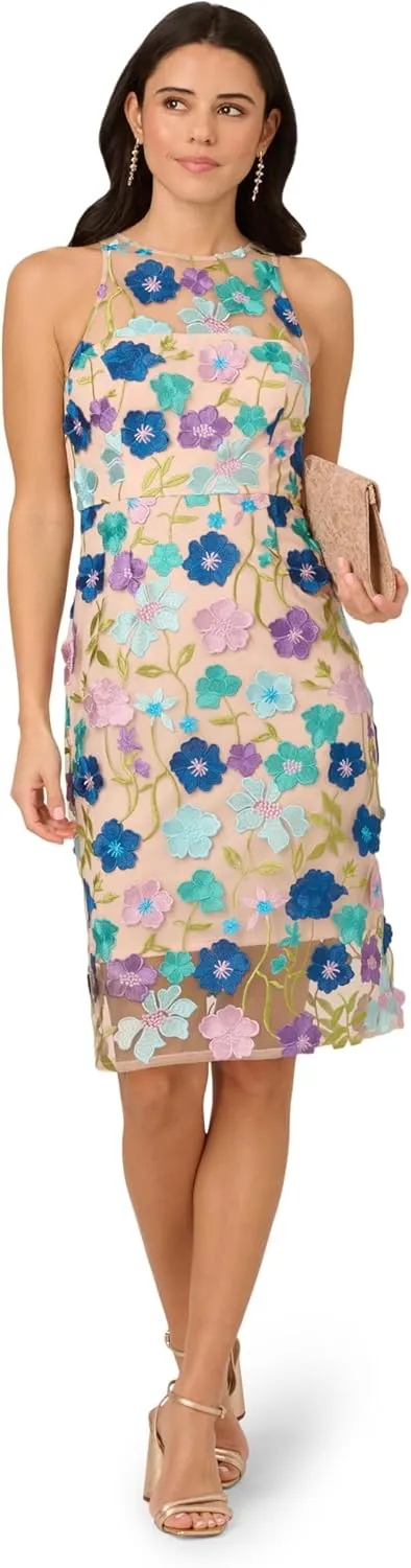 Adrianna Papell Women's Embroidered Column Midi Dress