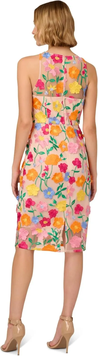 Adrianna Papell Women's Embroidered Column Midi Dress