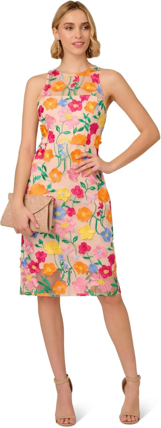 Adrianna Papell Women's Embroidered Column Midi Dress