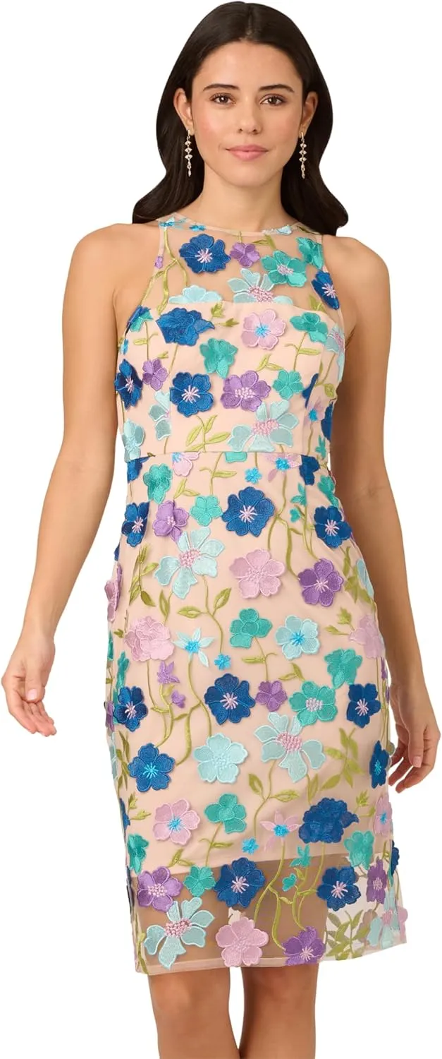 Adrianna Papell Women's Embroidered Column Midi Dress