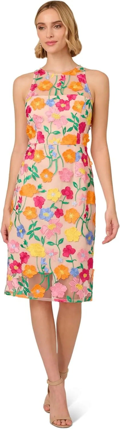 Adrianna Papell Women's Embroidered Column Midi Dress