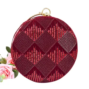 AESTHETIC RED SEQUINED ROUND PARTY CLUTCH
