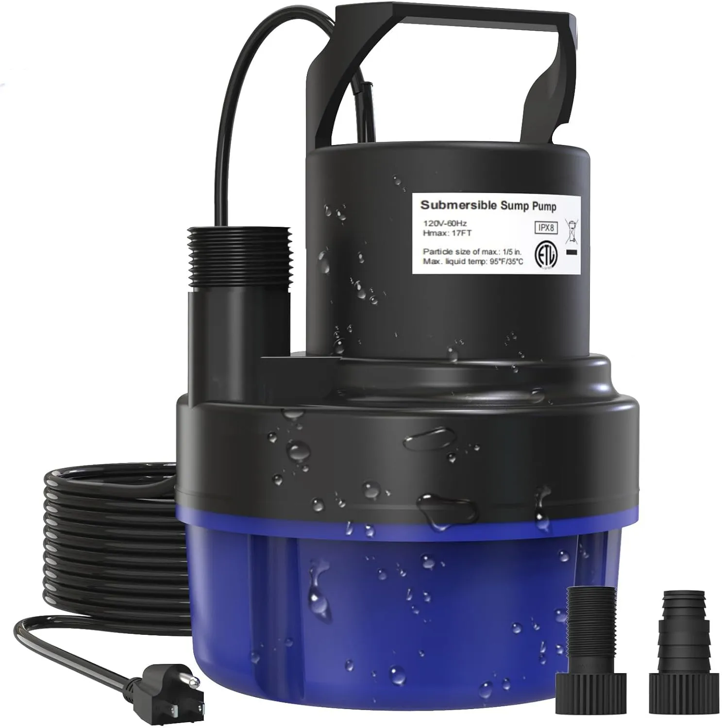 AgiiMan 1/2HP Submersible Water Pump, 2500GPH Portable Sump Pump for Pool Draining, Pool Cover Pump with 25FT Power Cord for Basements Pool Fountains Hot Tub Garden, Blue