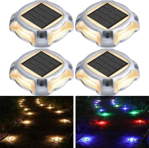 AGPTEK Multi-Colors in 1 Solar Driveway Lights Outdoor 4 Pack, RGB Deck Dock Marine Lights LED Solar Powered Waterproof Outside Decorative Marker Security Light for Garden, Yard, Step, Sidewalk, Path
