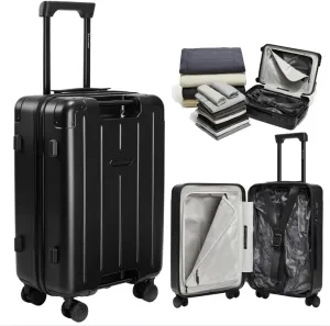 Air Vacuum Seal Suitcase Carry-On 20-Inch Travel Luggage USB Port 20" AirCabin Air Compression Pump - Hinomoto Wheels (AirCabin, Matte Black, 50L Capacity (1 Vacuum Bag))
