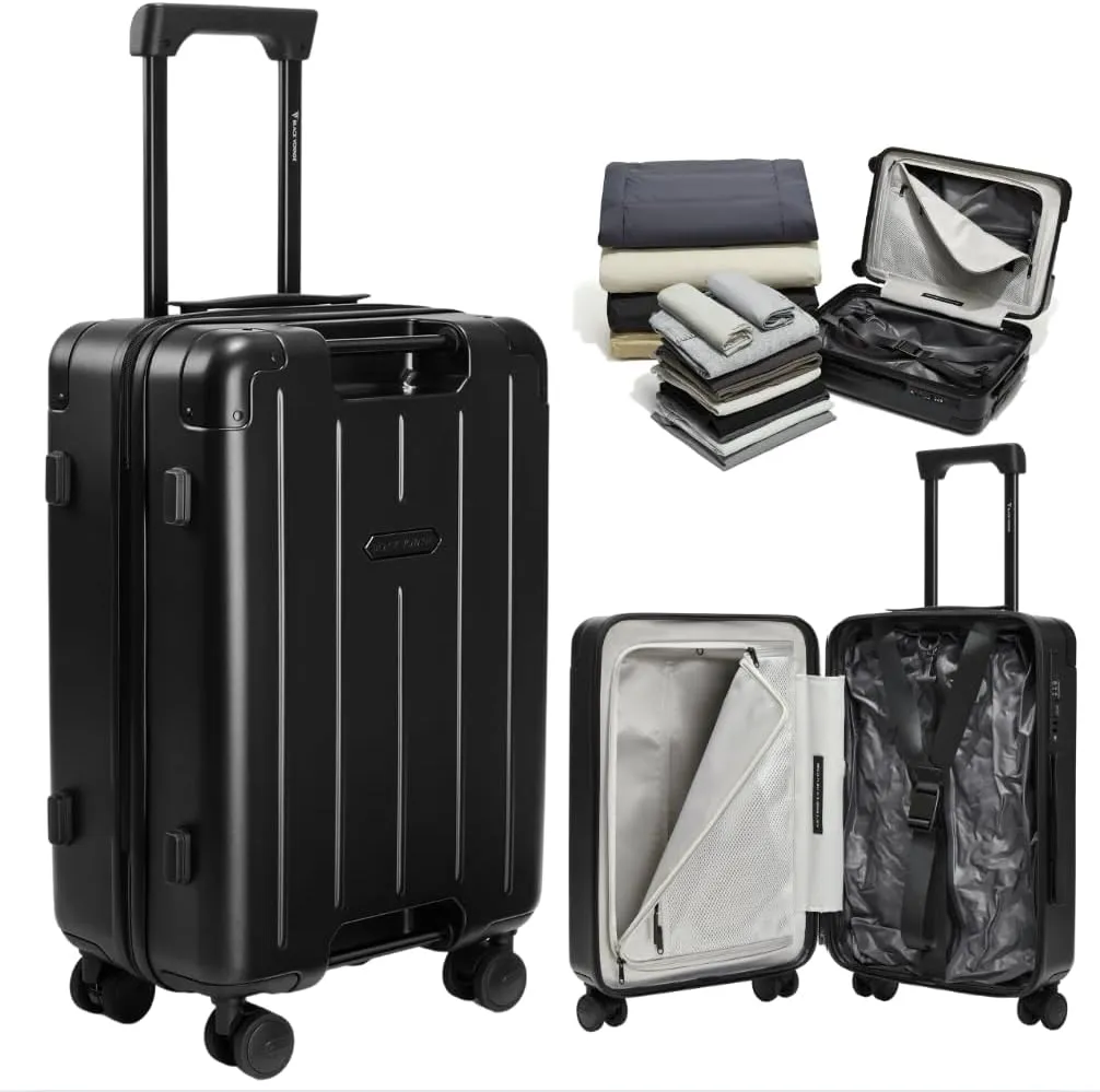 Air Vacuum Seal Suitcase Carry-On 20-Inch Travel Luggage USB Port 20" AirCabin Air Compression Pump - Hinomoto Wheels (AirCabin, Matte Black, 50L Capacity (1 Vacuum Bag))