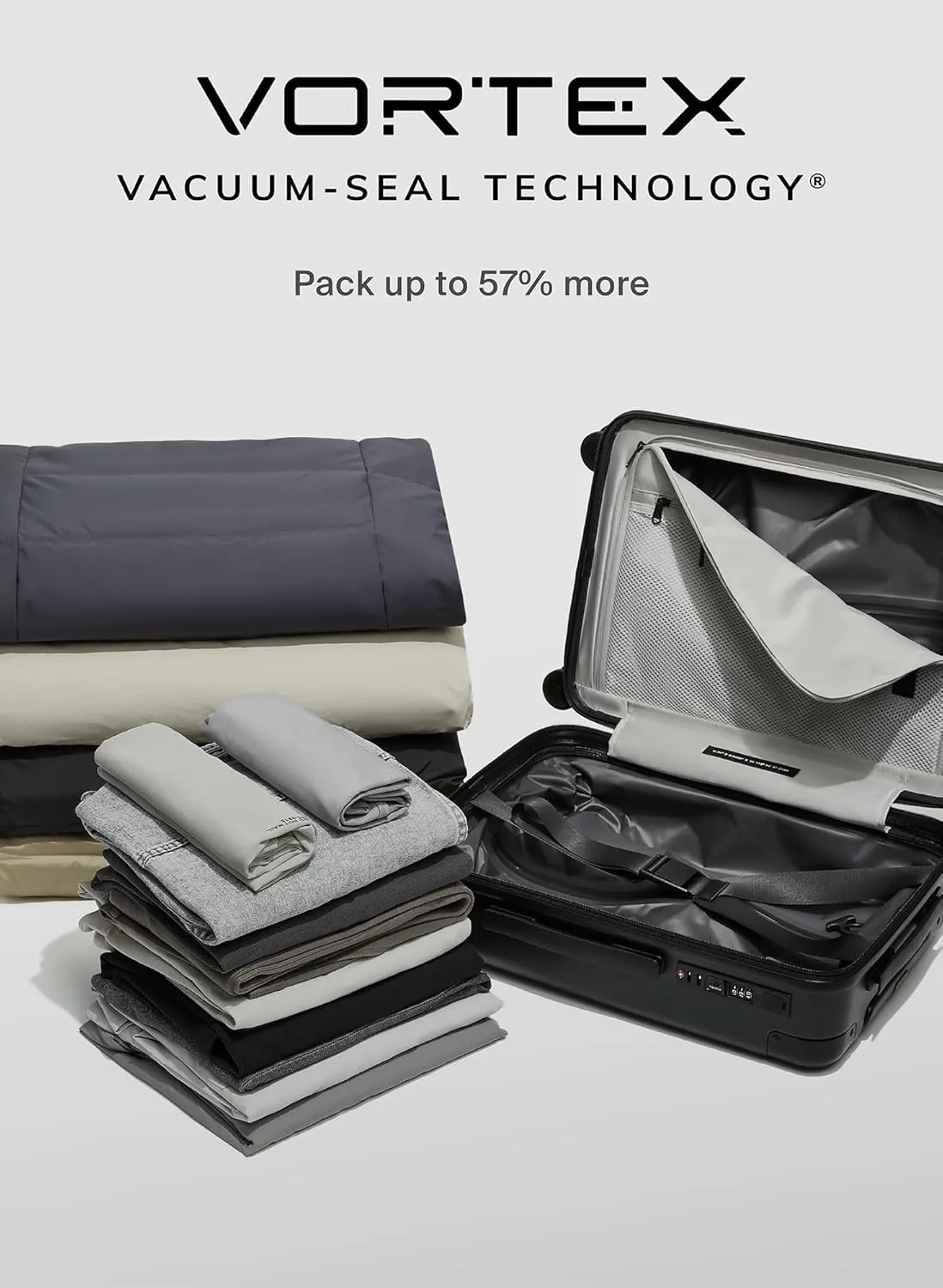 Air Vacuum Seal Suitcase Carry-On 20-Inch Travel Luggage USB Port 20" AirCabin Air Compression Pump - Hinomoto Wheels (AirCabin, Matte Black, 50L Capacity (1 Vacuum Bag))