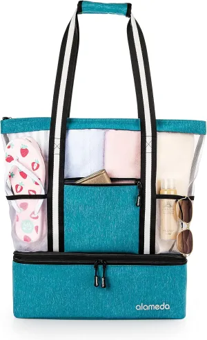 Alameda Mesh Tote Beach Cooler - Insulated Travel Bag with Zipper Top, High Capacity for Beach, Pool