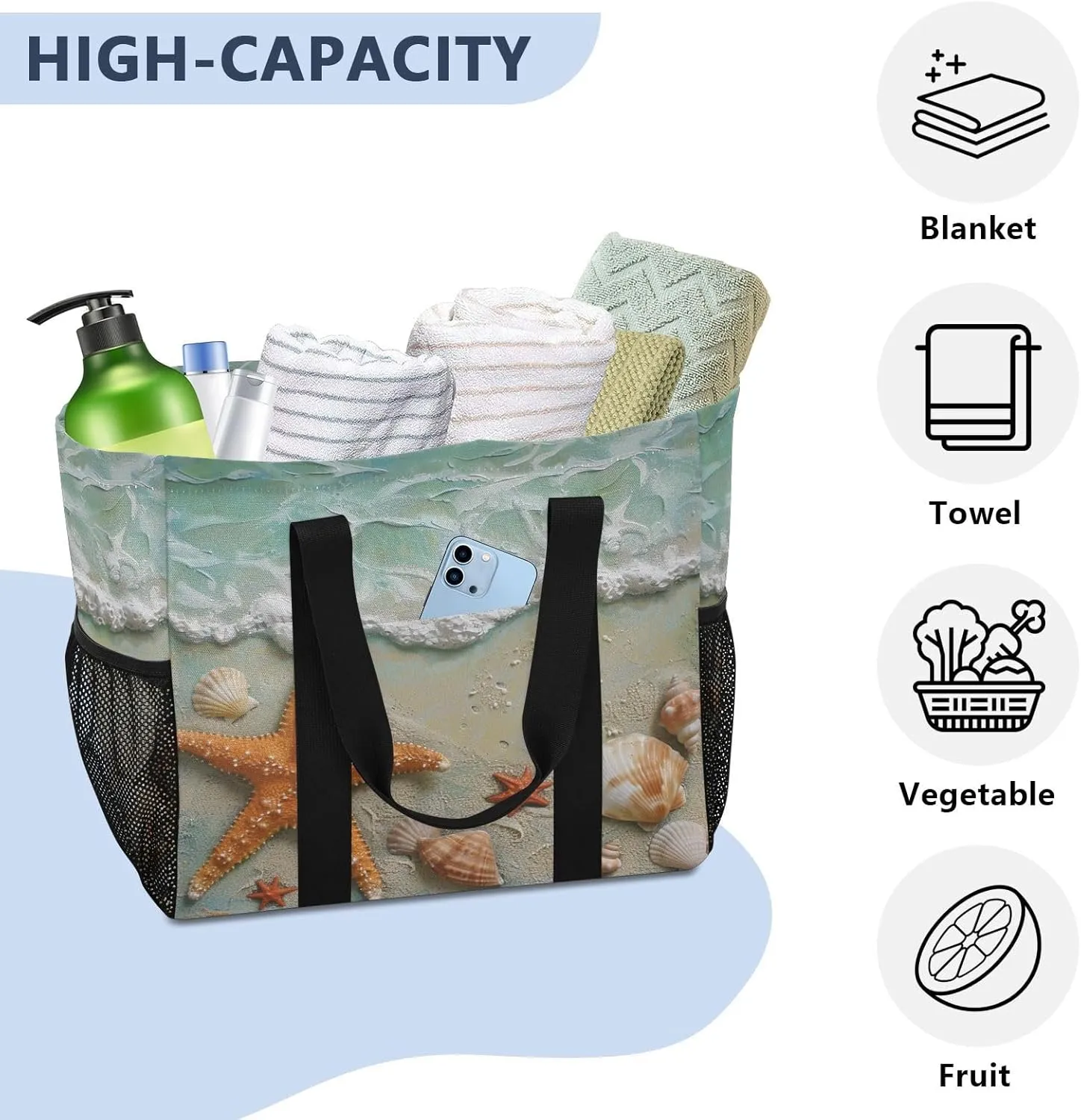 ALAZA Butterflies Stars and Dreamcatcher Waterproof Beach Tote Bags