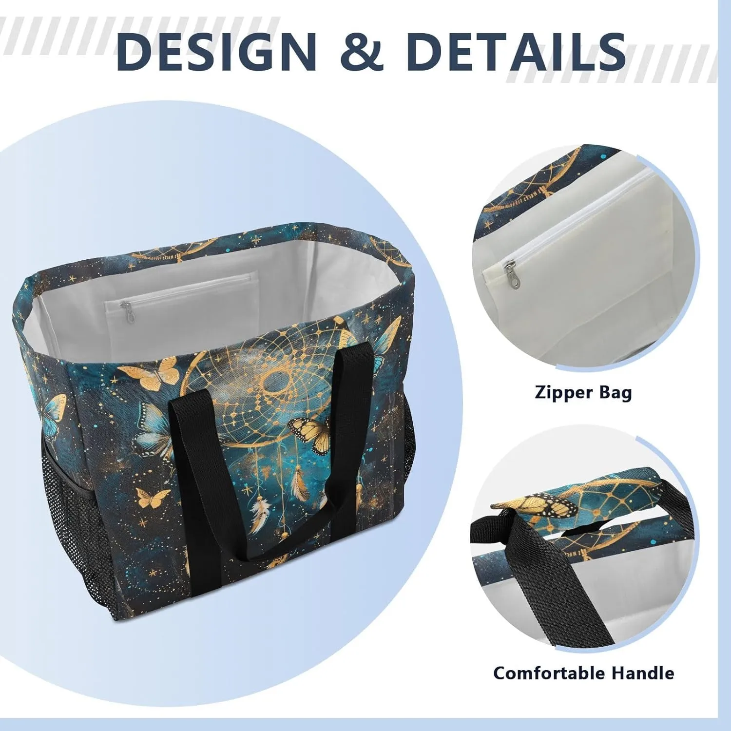 ALAZA Butterflies Stars and Dreamcatcher Waterproof Beach Tote Bags