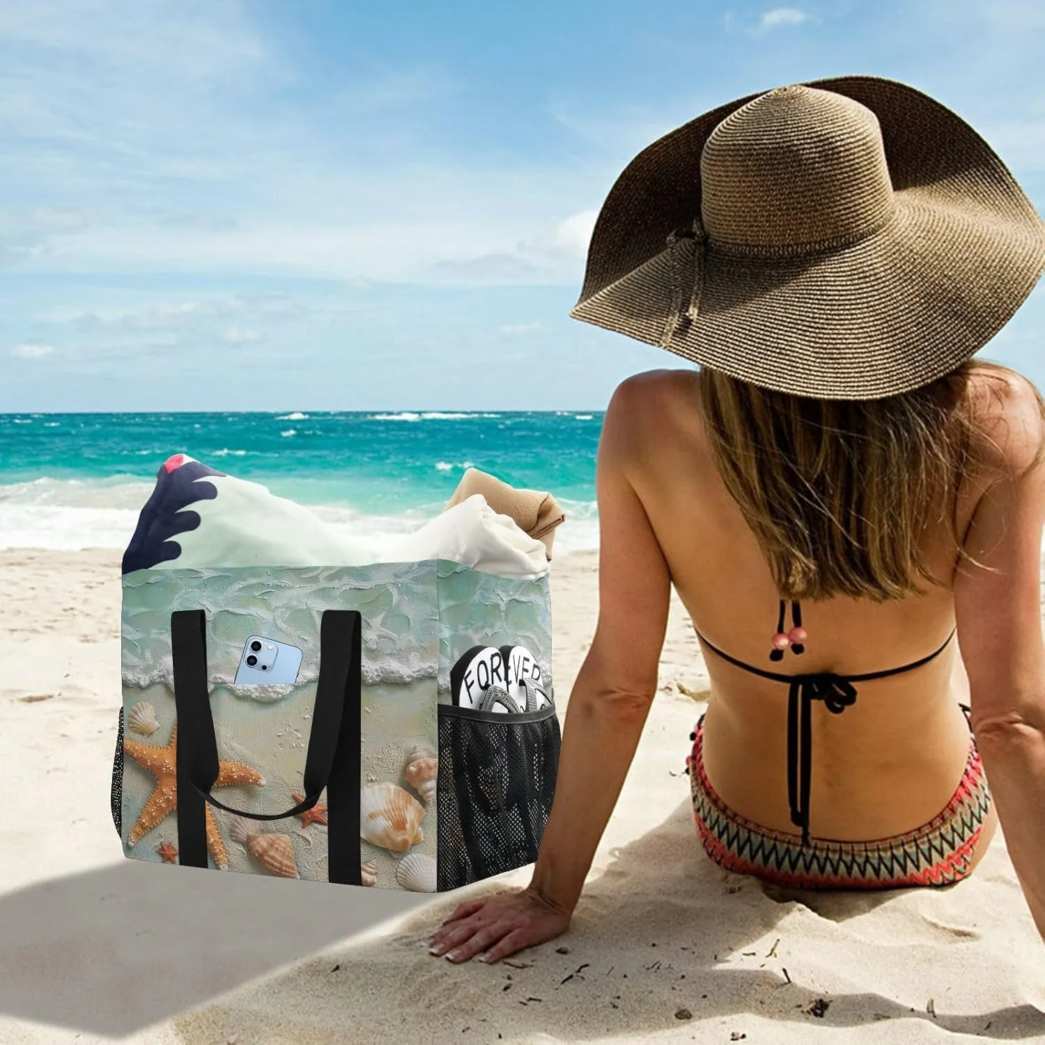 ALAZA Butterflies Stars and Dreamcatcher Waterproof Beach Tote Bags