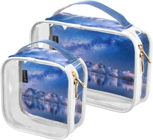 ALAZA Clear Toiletry Bag, Norway 2 Pack Travel Cosmetic Bag, Waterproof Quart Size Makeup Bags, Carry on Airport Airline Compliant Bag