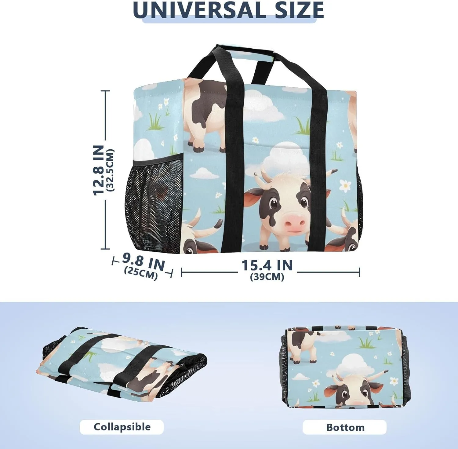ALAZA Cow Portrait Cartoon Space Waterproof Beach Tote Bags