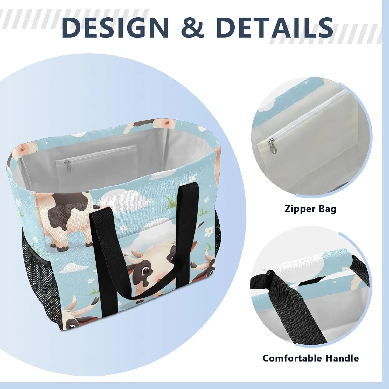 ALAZA Cow Portrait Cartoon Space Waterproof Beach Tote Bags