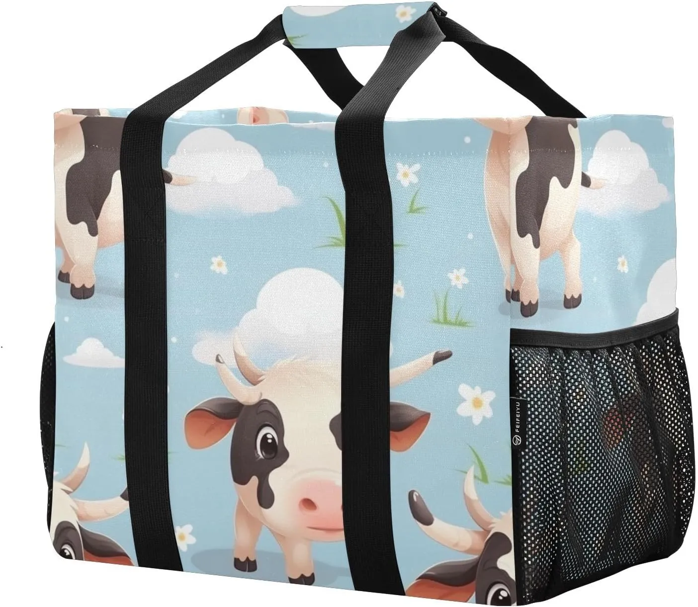 ALAZA Cow Portrait Cartoon Space Waterproof Beach Tote Bags